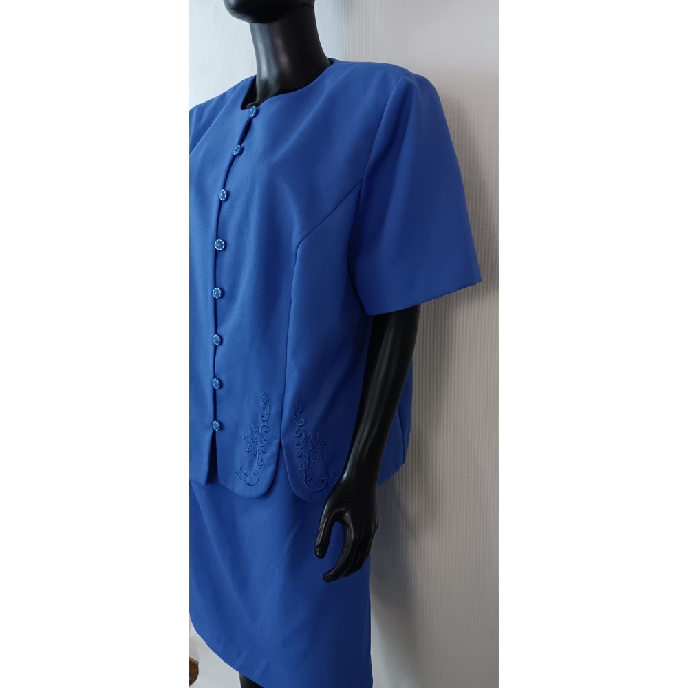 Lady Dorby Blue 2 Piece Skirt Set Floral Embroidery Button Top Skirt 18W - Picture 4 of 6